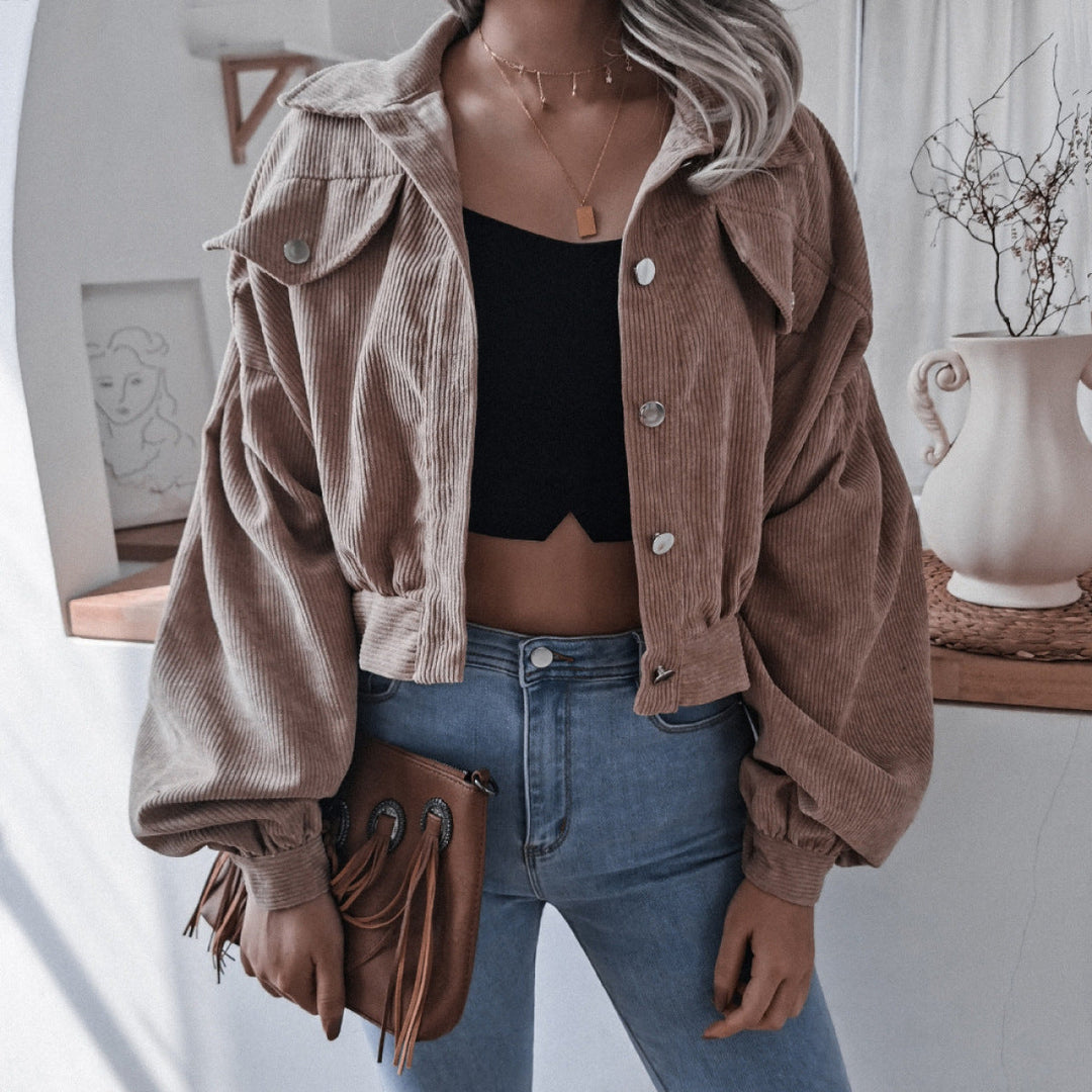 Casual Balloon Long-Sleeved Corduroy Jacket