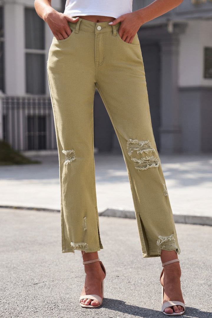 Distressed Raw Hem Straight Leg Jeans