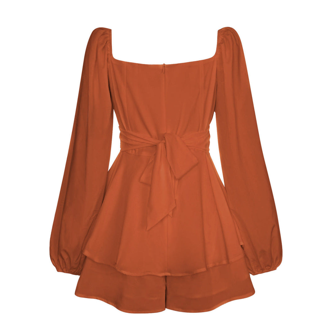 Balloon Sleeve Back Tie Tiered Romper