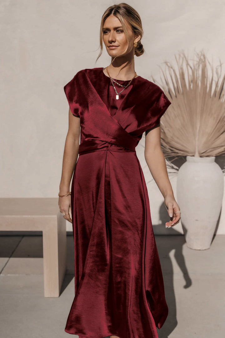 Solid Round Neck Tie Back Midi Dress