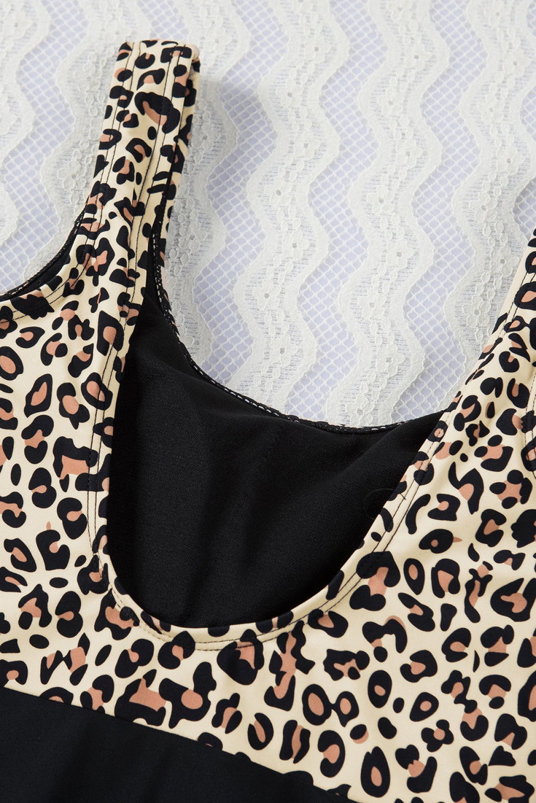 Leopard Color Block Bow Backless One-Piece Swimwear