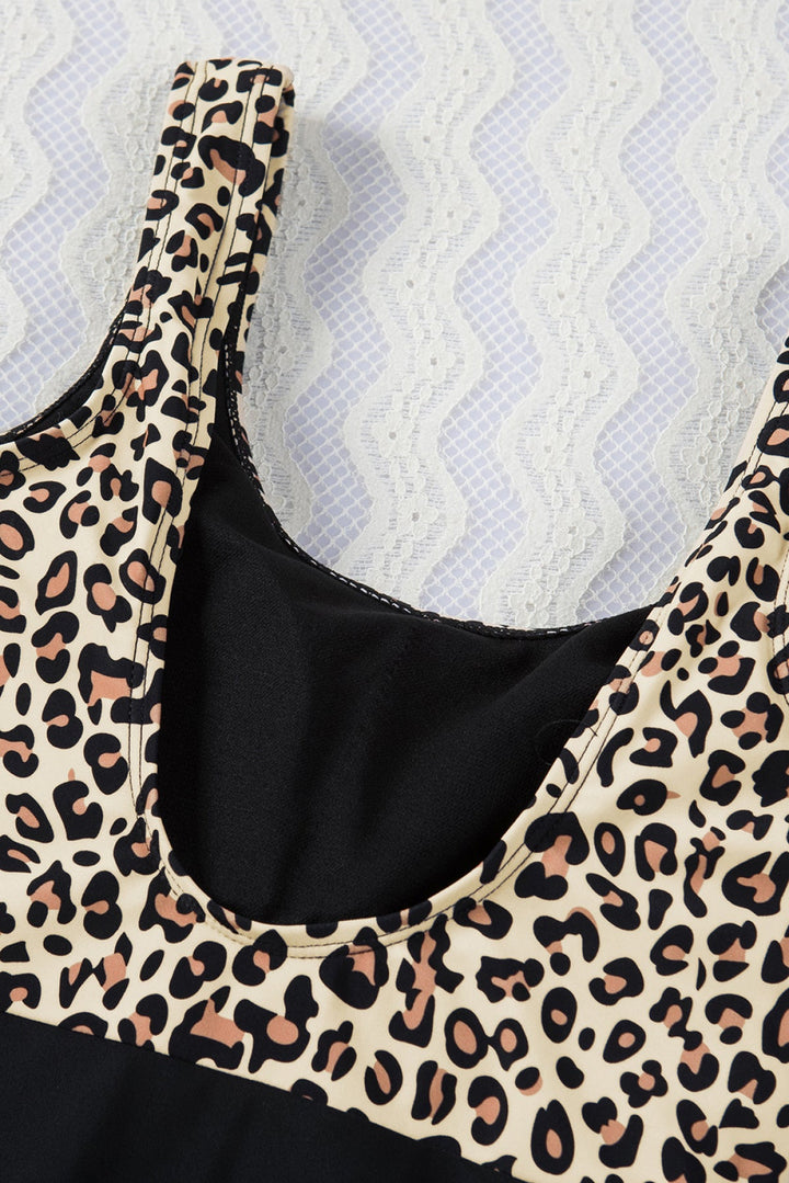 Leopard Color Block Bow Backless One-Piece Swimwear
