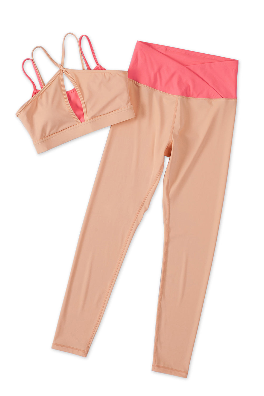 Orange Two-Tone Colorblock Bra Leggings Active Wear Set