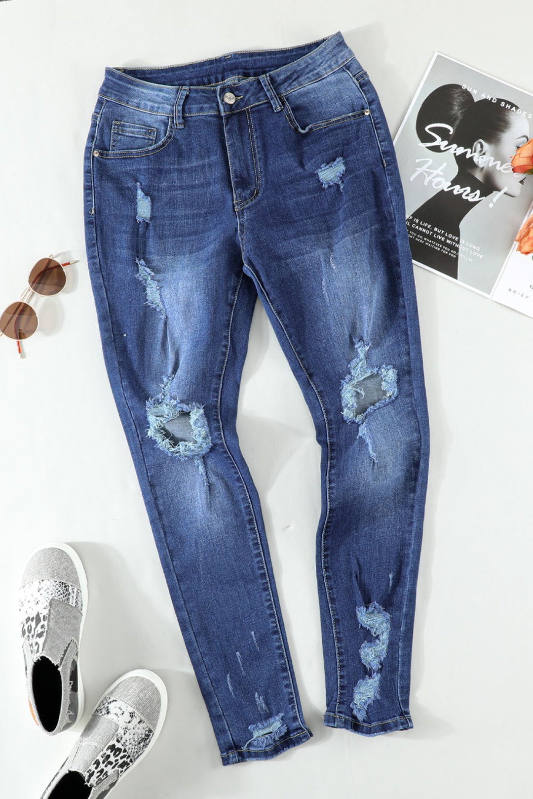 Blue Ripped High Waist Skinny Jeans