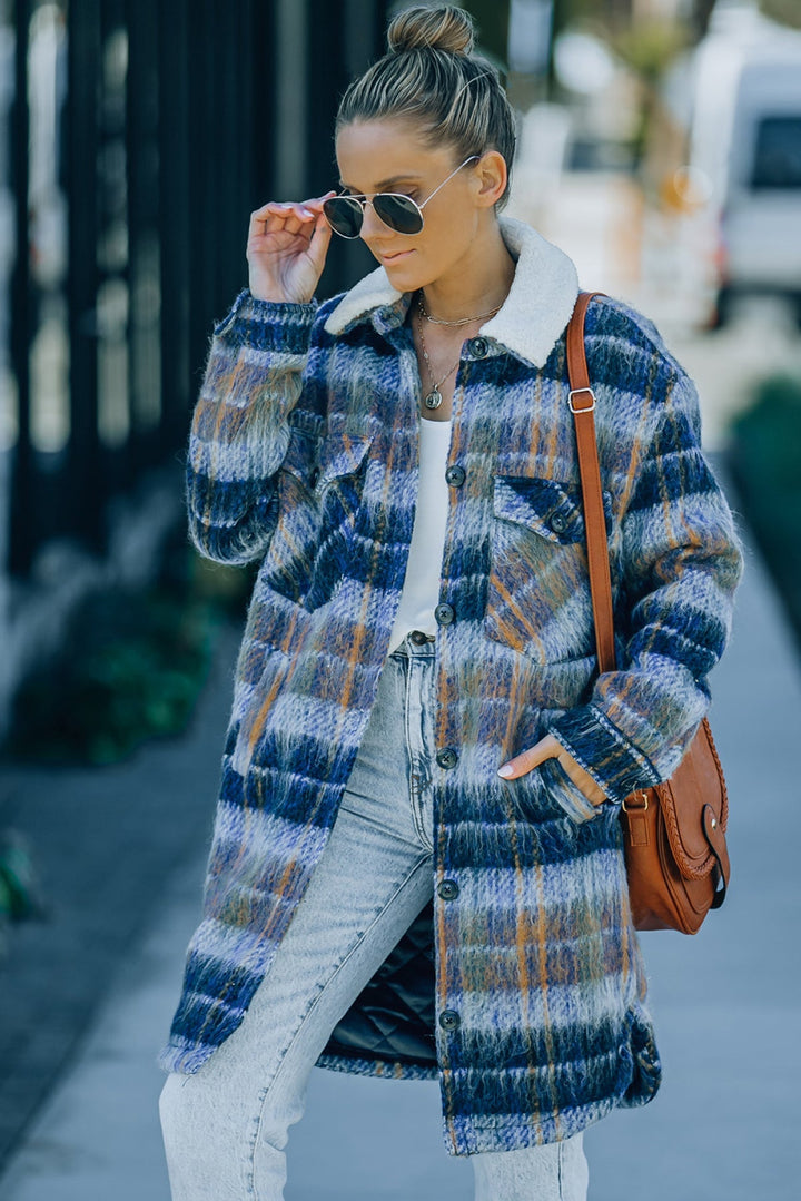 Plaid Brushed Long Coat