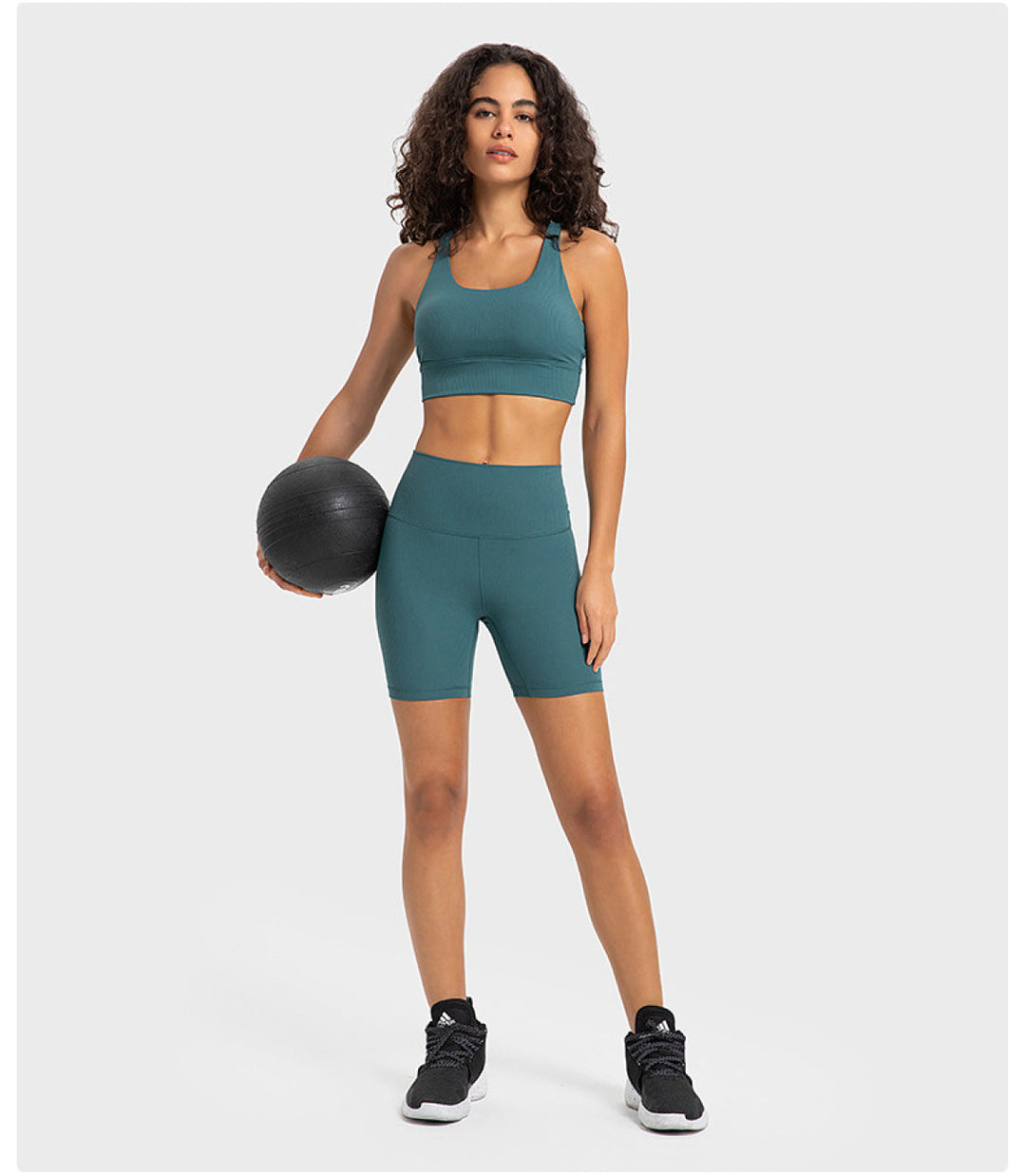 Solid Ribbed High Waist Bike Shorts With Side Pockets