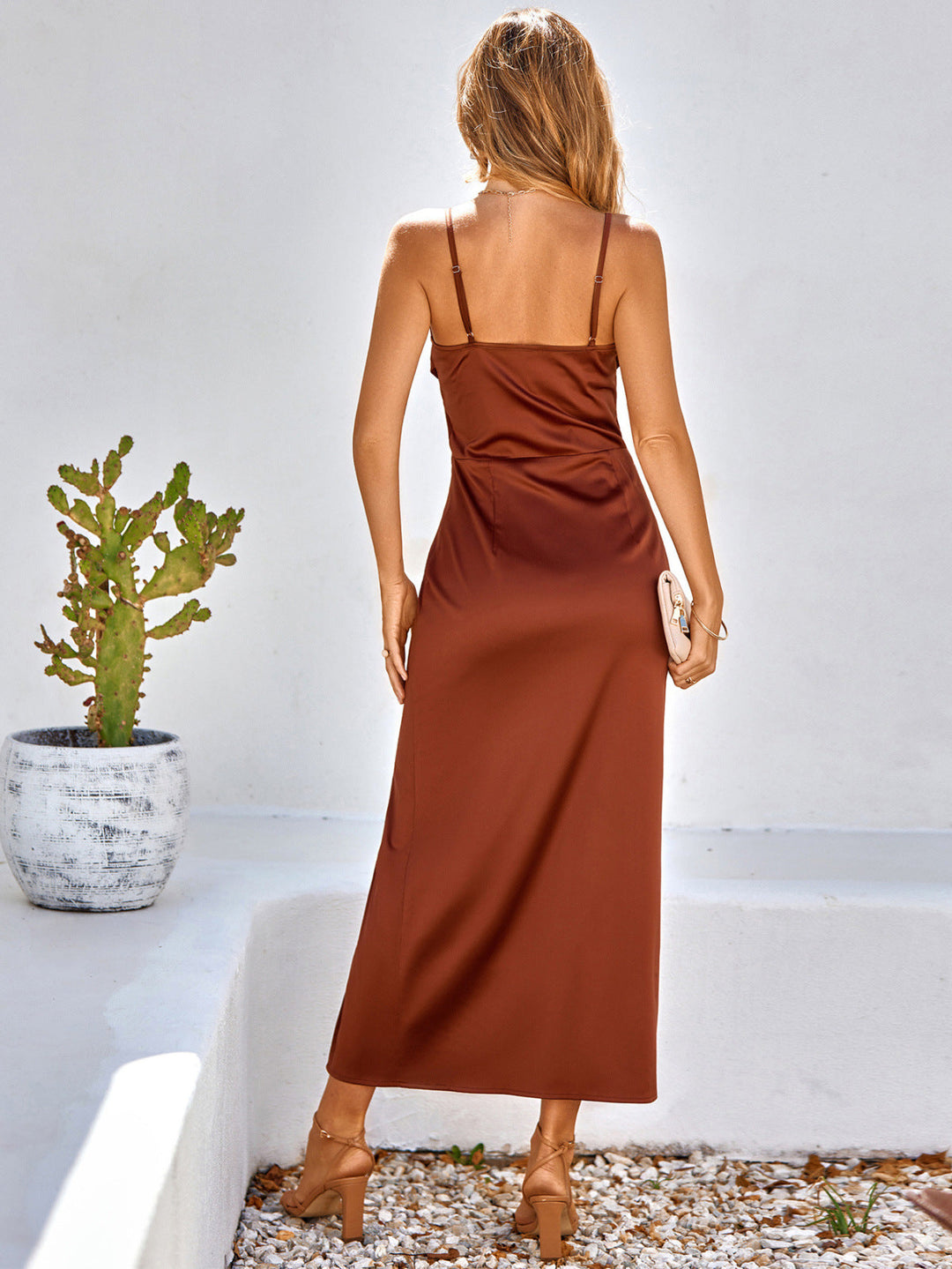 Striped Neck Folds Cami Dress - Maxi Dress