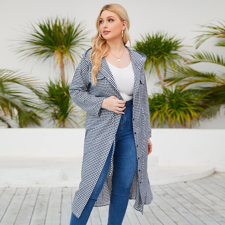 Plus Size Plaid Belted Hooded Shirt Dress