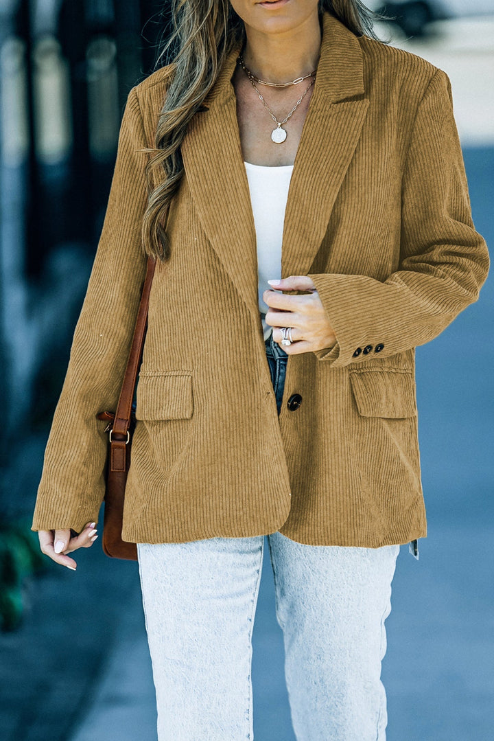 Brown Corduroy Lapel Casual Blazer