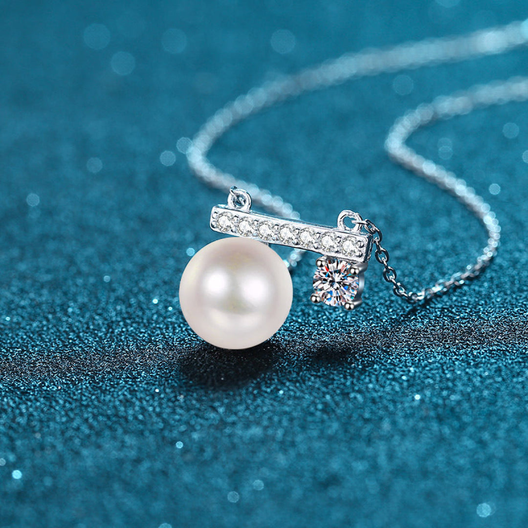 925 Sterling Silver Moissanite Freshwater Pearl Necklace