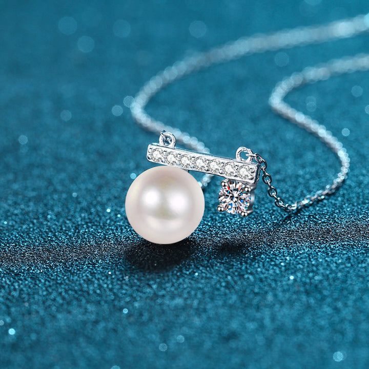 925 Sterling Silver Moissanite Freshwater Pearl Necklace