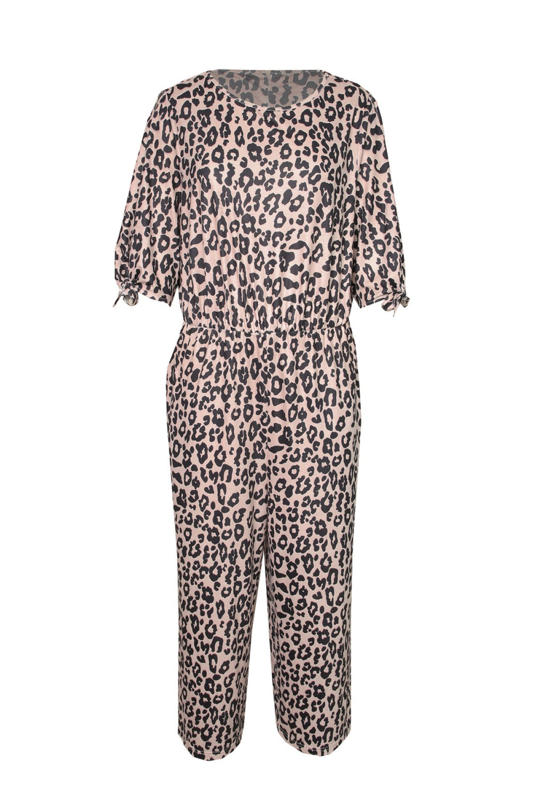 Leopard Half Sleeve Plus Size Jumpsuit