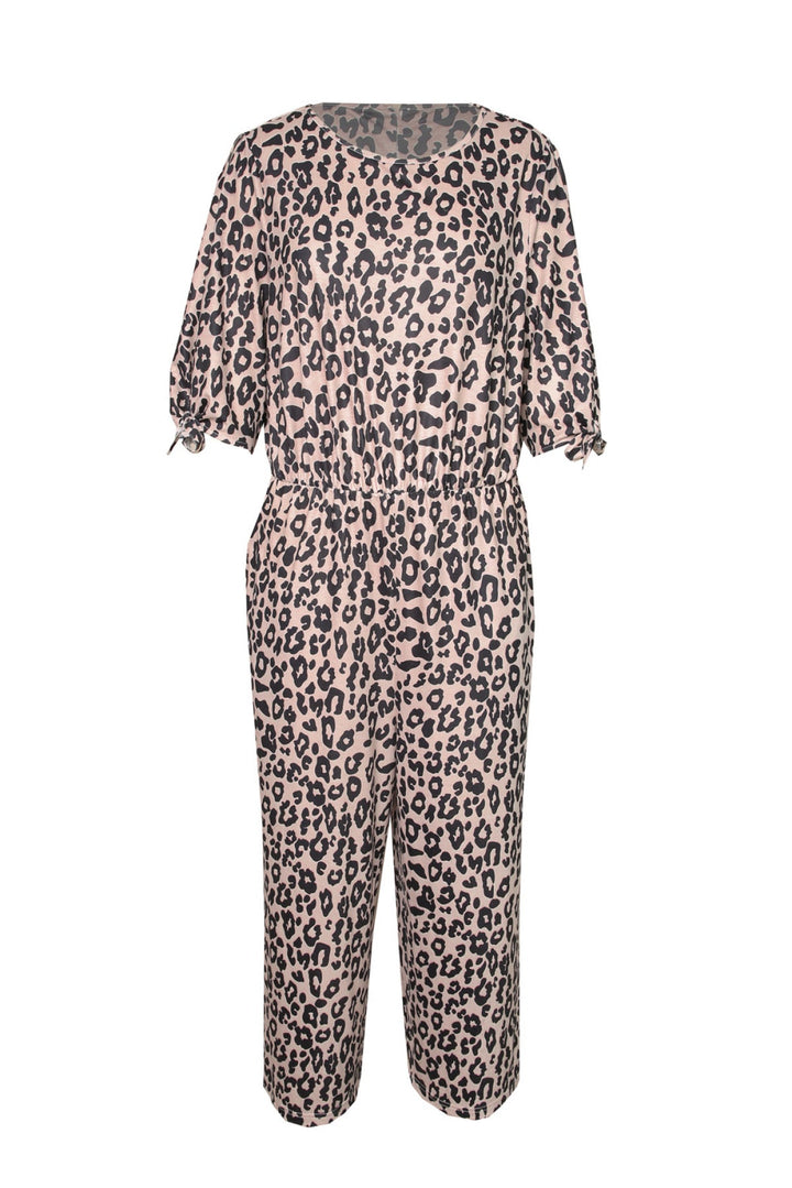 Leopard Half Sleeve Plus Size Jumpsuit