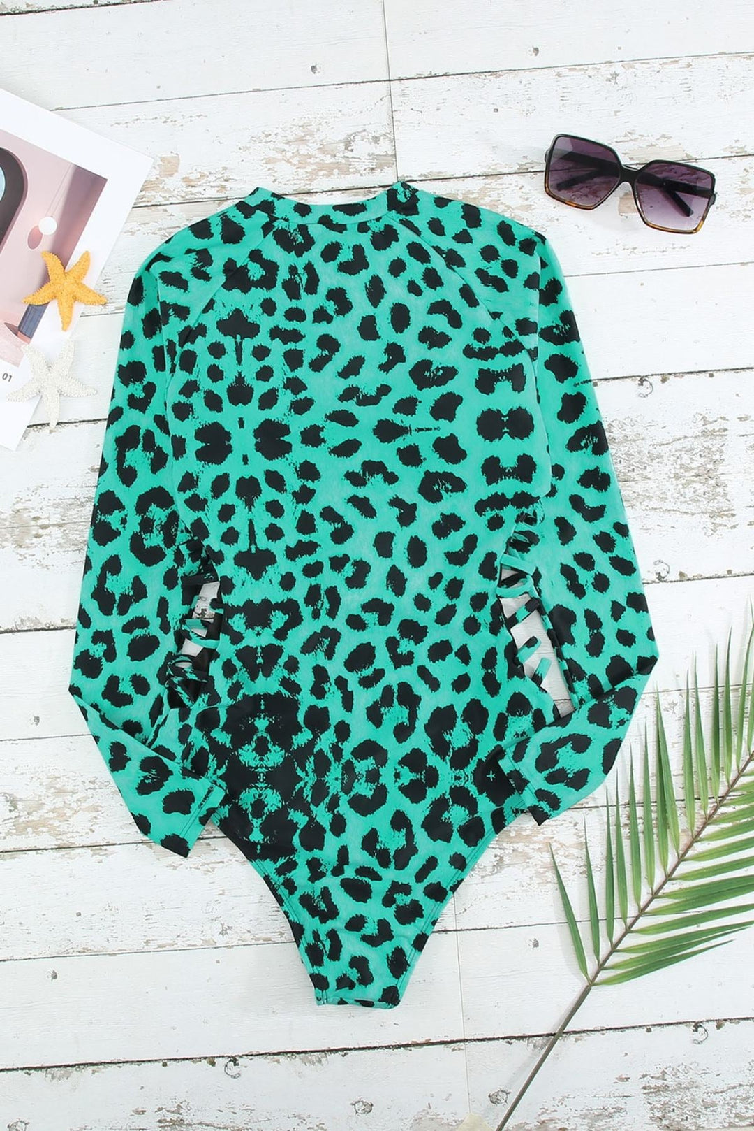 Leopard Print Zipper Cut-Out Swimsuit
