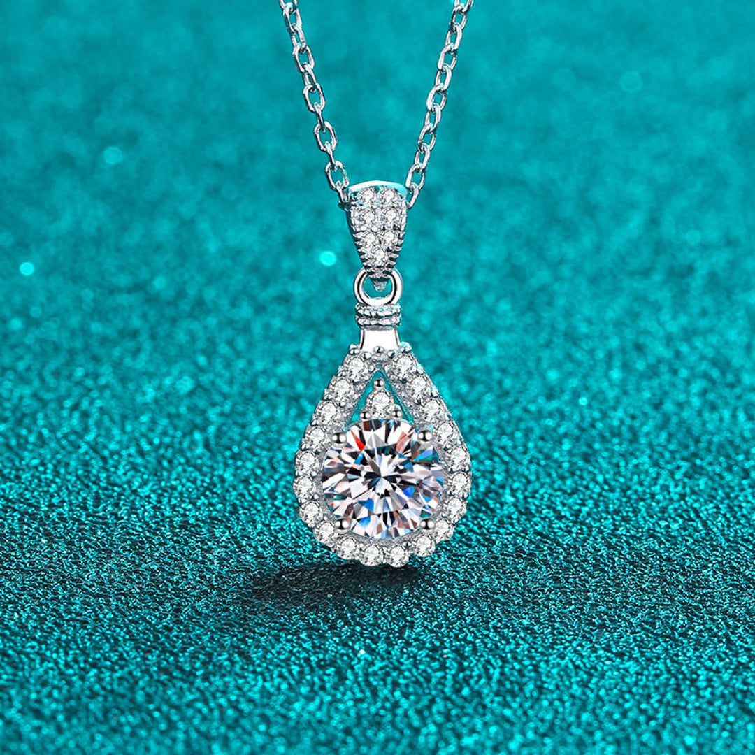 925 Sterling Silver Moissanite Drop-Shaped Pendant  Necklace