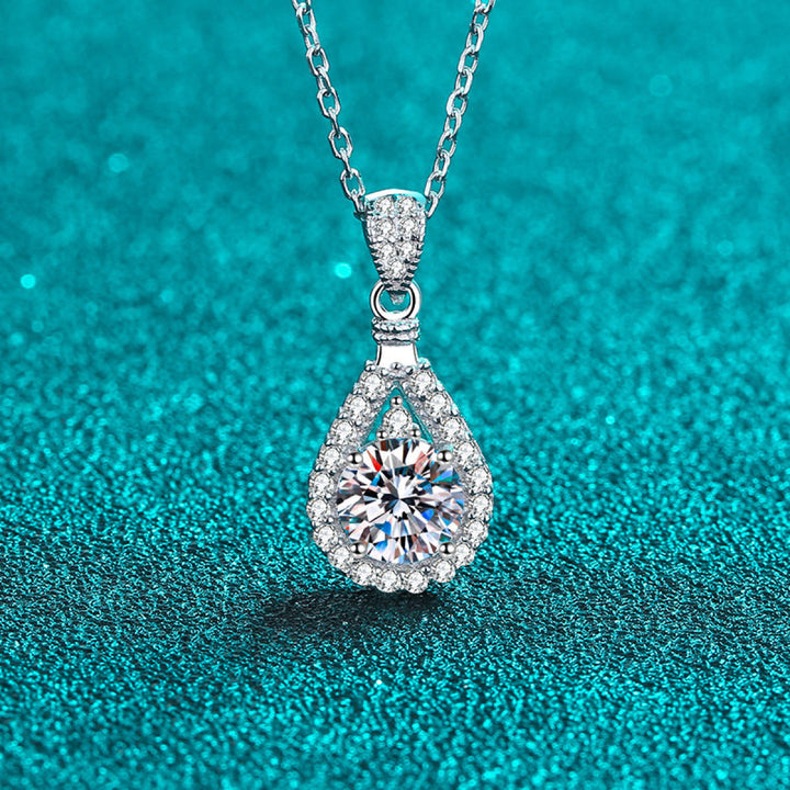 925 Sterling Silver Moissanite Drop-Shaped Pendant  Necklace