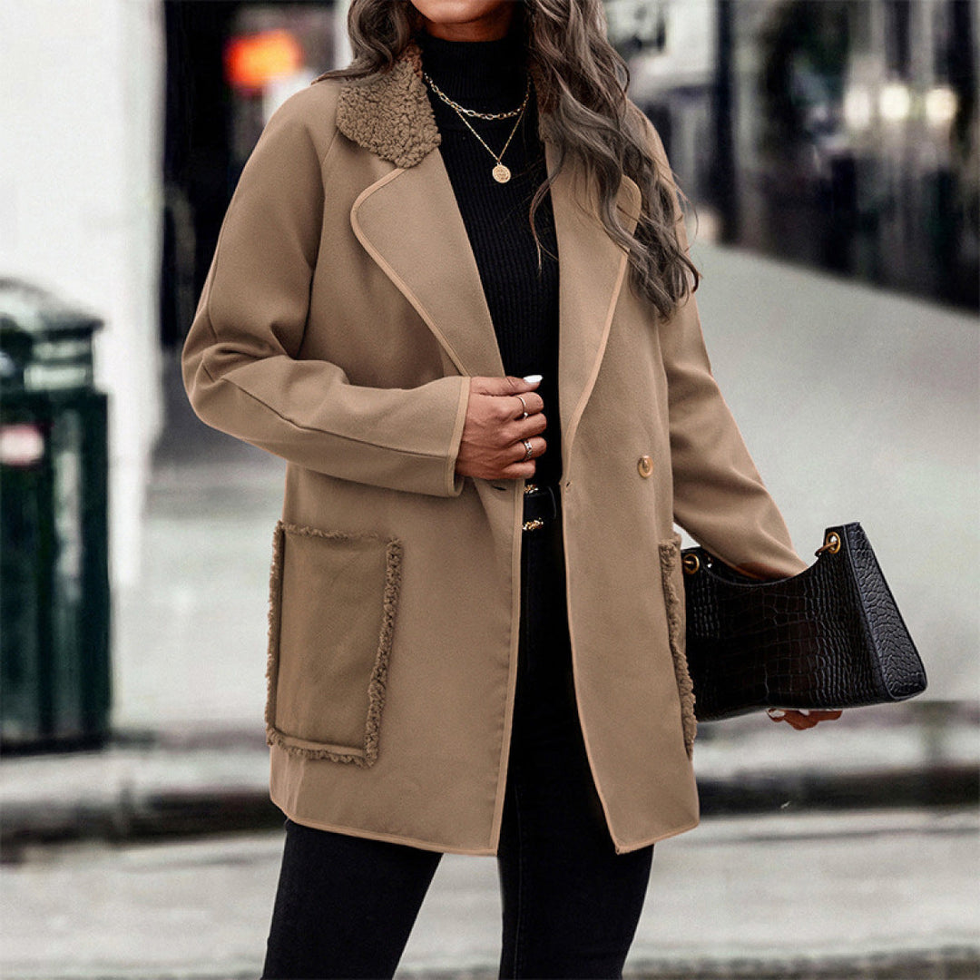 Lapel Neck Long Sleeve Button Down Side Pocket Coat