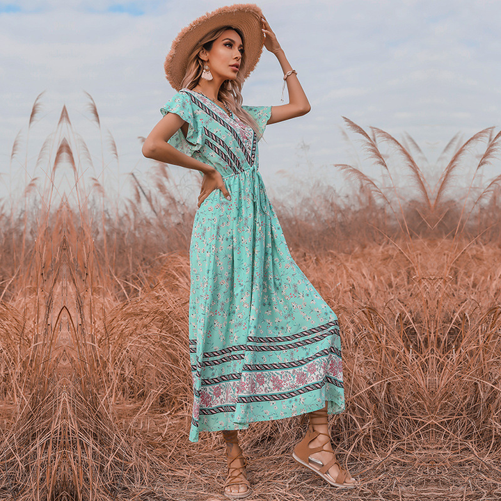 Women's V-Neck Floral Dress With Lace