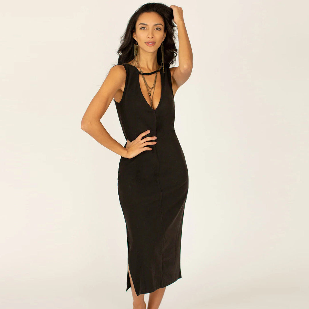 Solid Front and Back Reversible Slit Tube Dress