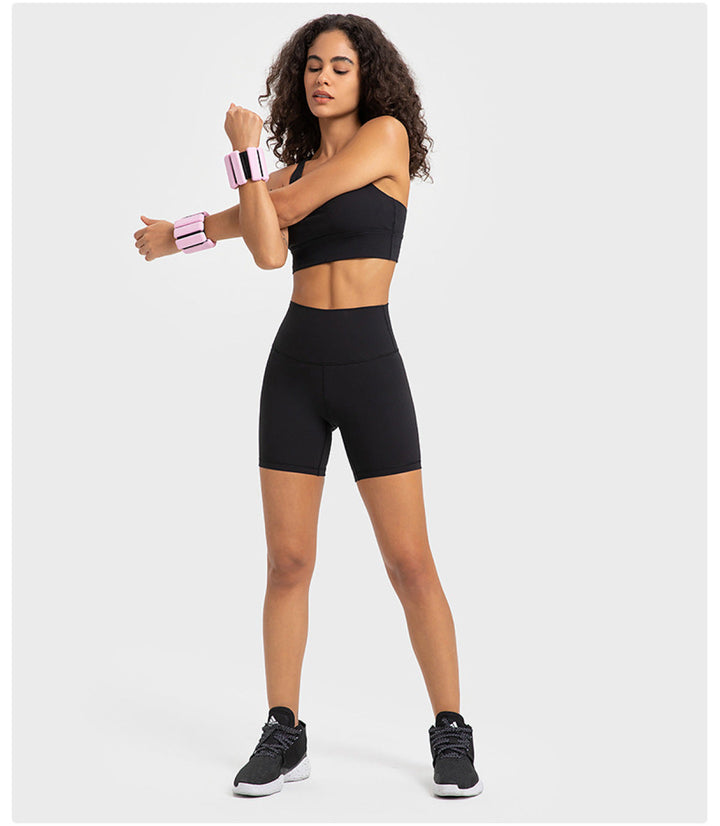 Solid Ribbed High Waist Bike Shorts With Side Pockets