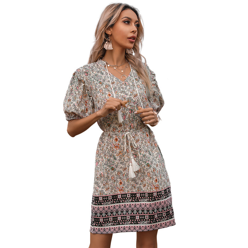 Floral V-Neck Women Short Dress