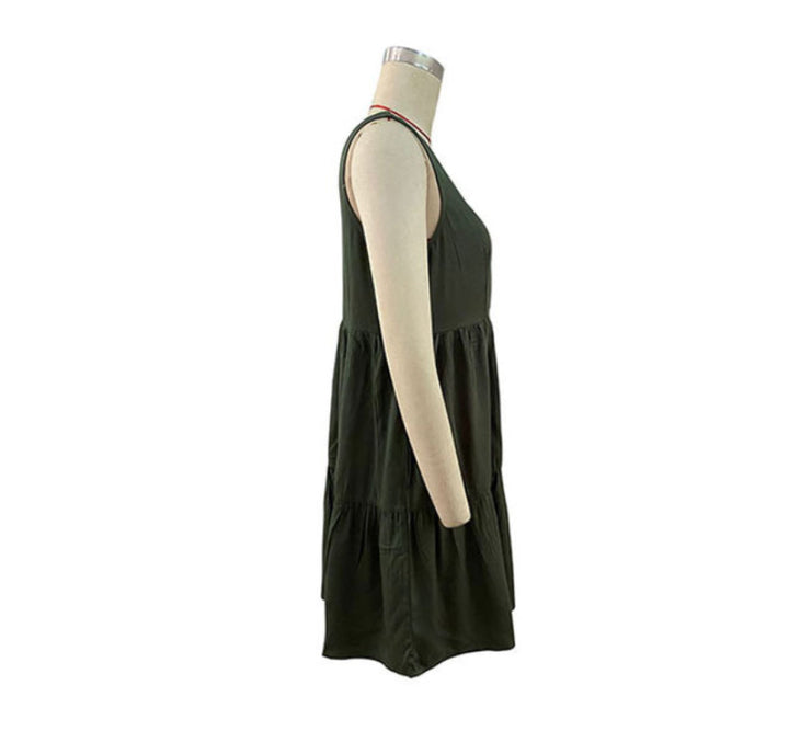 Solid Buttoned A-line Mini Dress