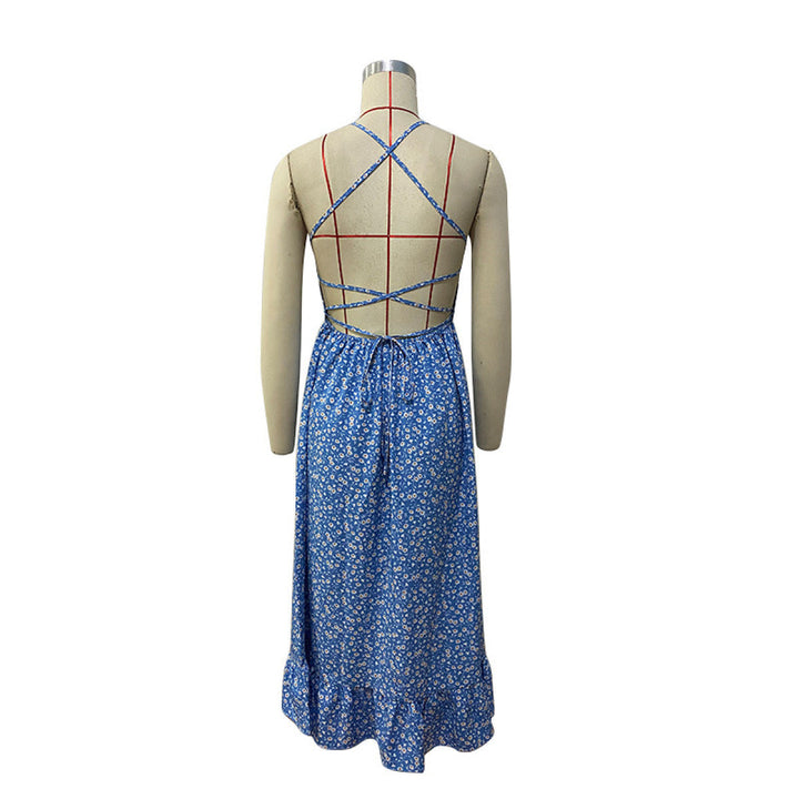 Ditsy Floral Back Lace-Up Swing Dress