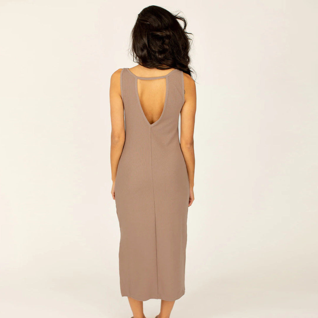 Solid Front and Back Reversible Slit Tube Dress