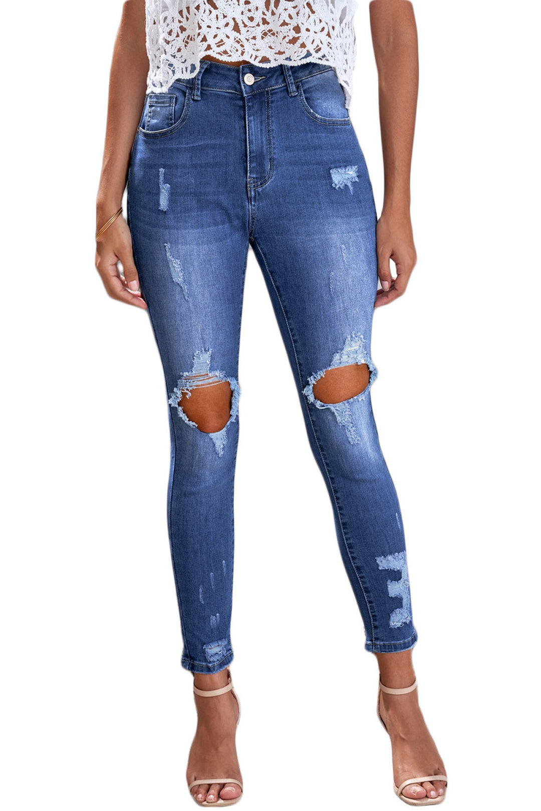 Blue Ripped High Waist Skinny Jeans