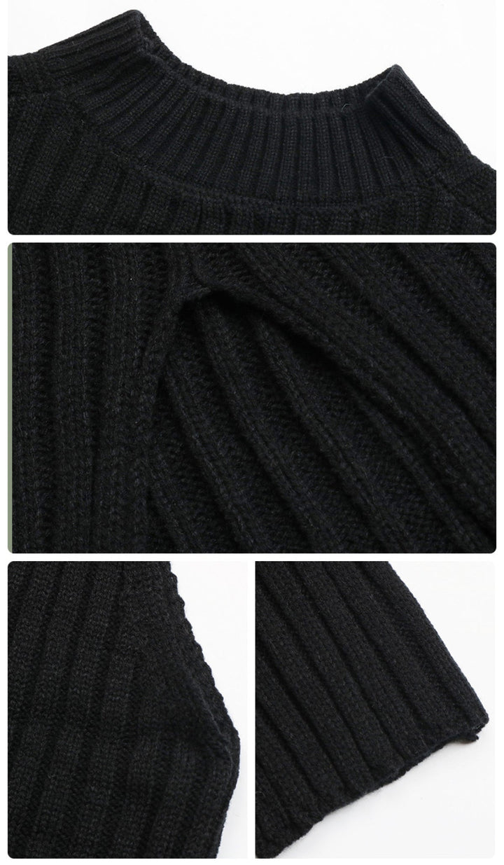 Solid Sleeveless Mockneck Side-Slit Knit Vest Dress without Belt