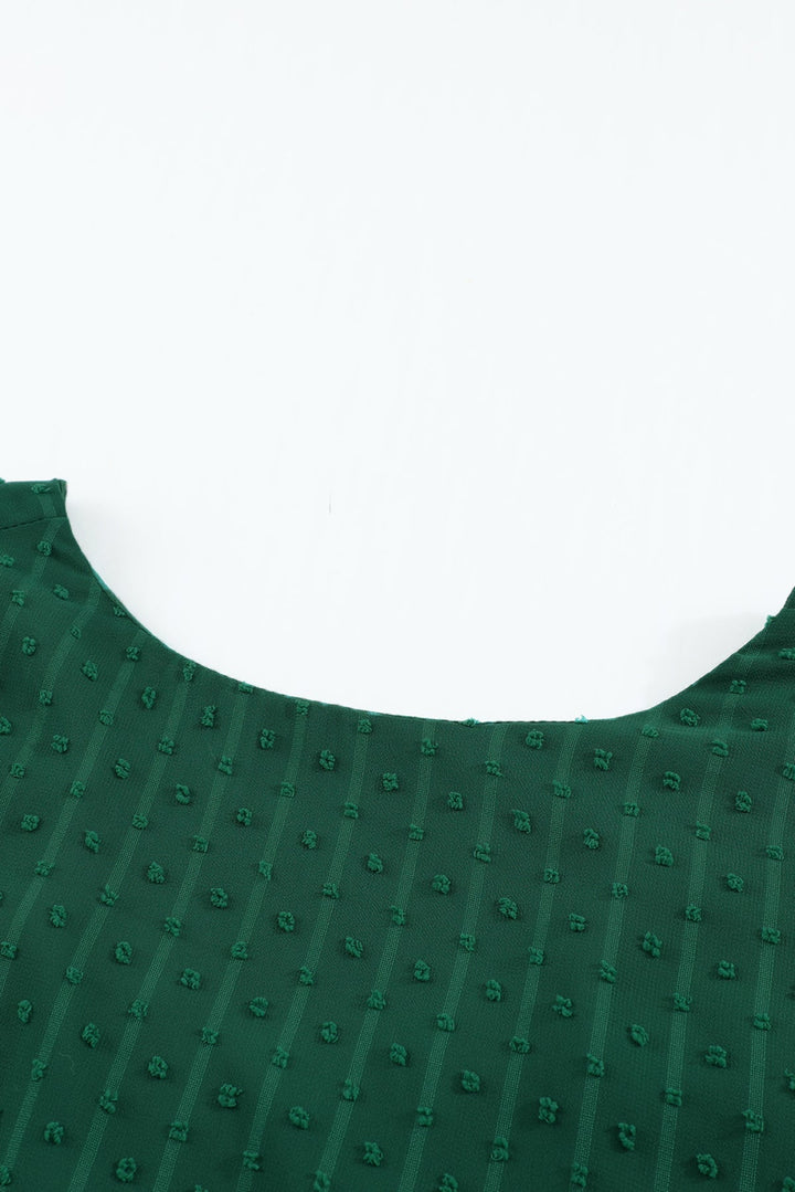 V Neck Puff Sleeve Swiss Dot Blouse