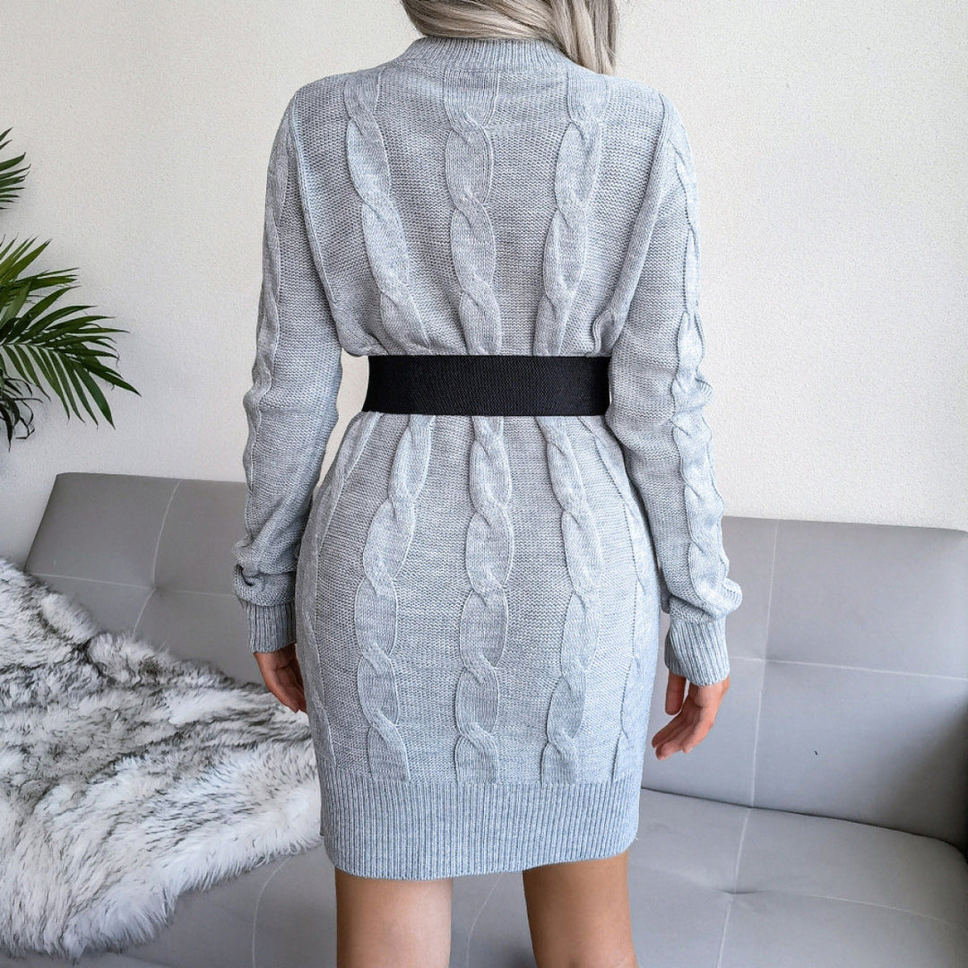 Round Neck Pullover Cable Knitted Mini Dress