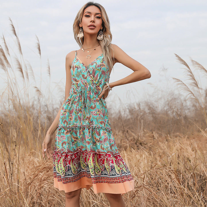 Boho Floral Sleeveless Belted Cami Dress