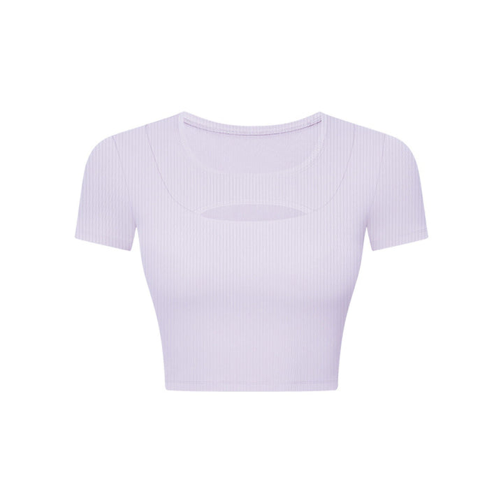 Solid Ribbed Round Neck Cut Out Crop Active Top