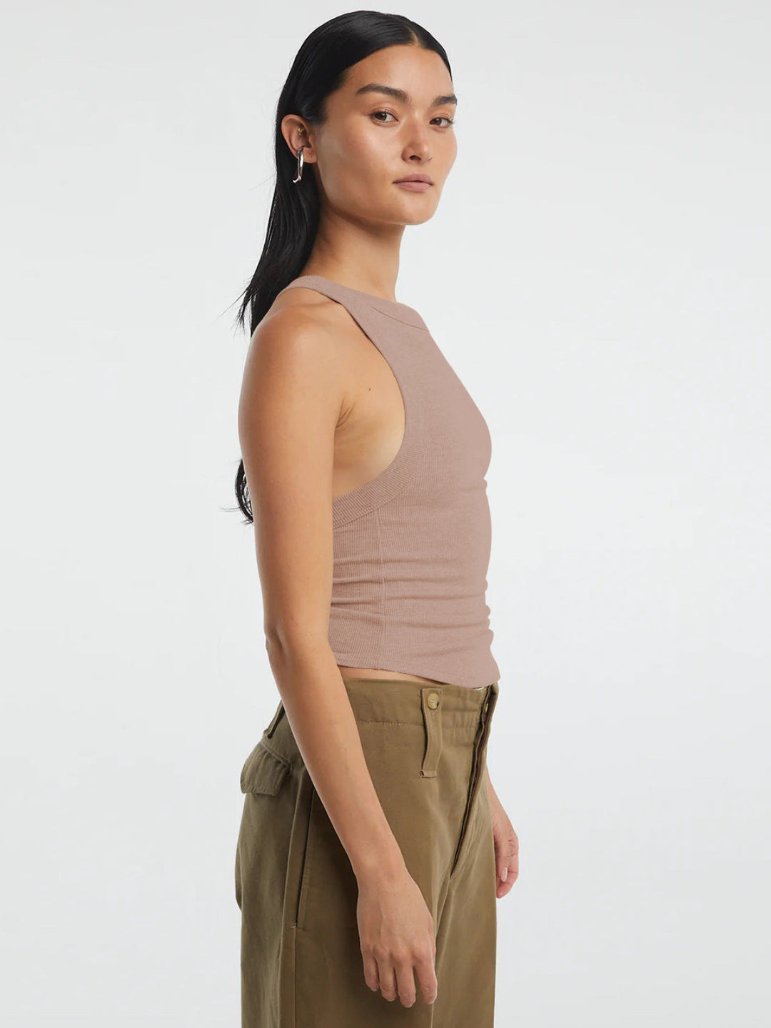 Ribbed Round Neck Sleeveless Backless Tank Top
