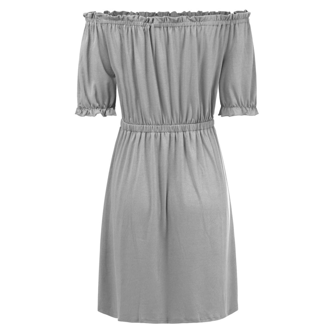 Solid Off-the-Shoulder Elastic Waist Mini Dress