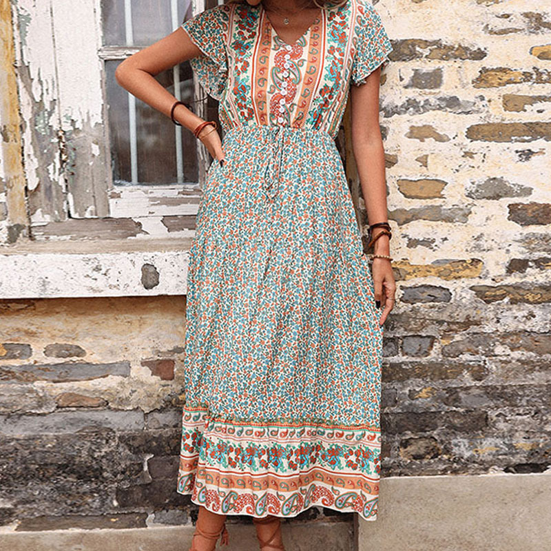 Boho Ruffled Sleeve Ditsy Floral Swing Dress