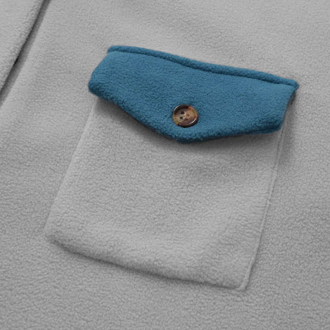 Shirt Collared Long Sleeve Single-Breasted Colorblock Jackets With Pockets