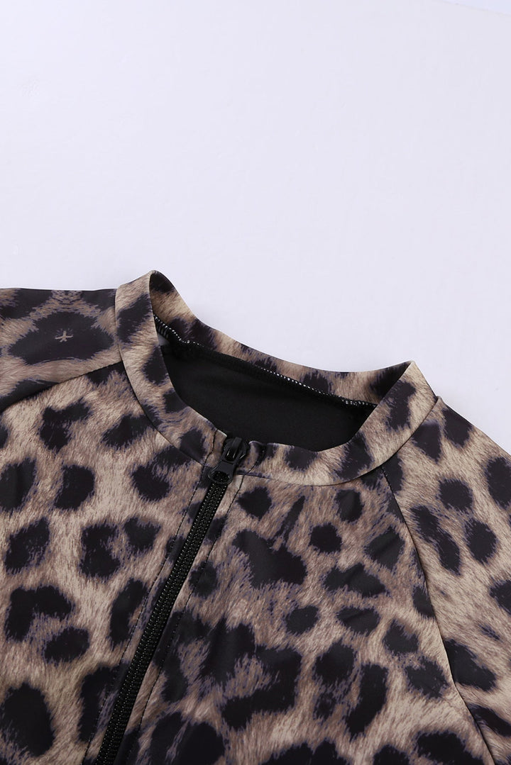 Leopard Print Zipper Cut-Out Swimsuit