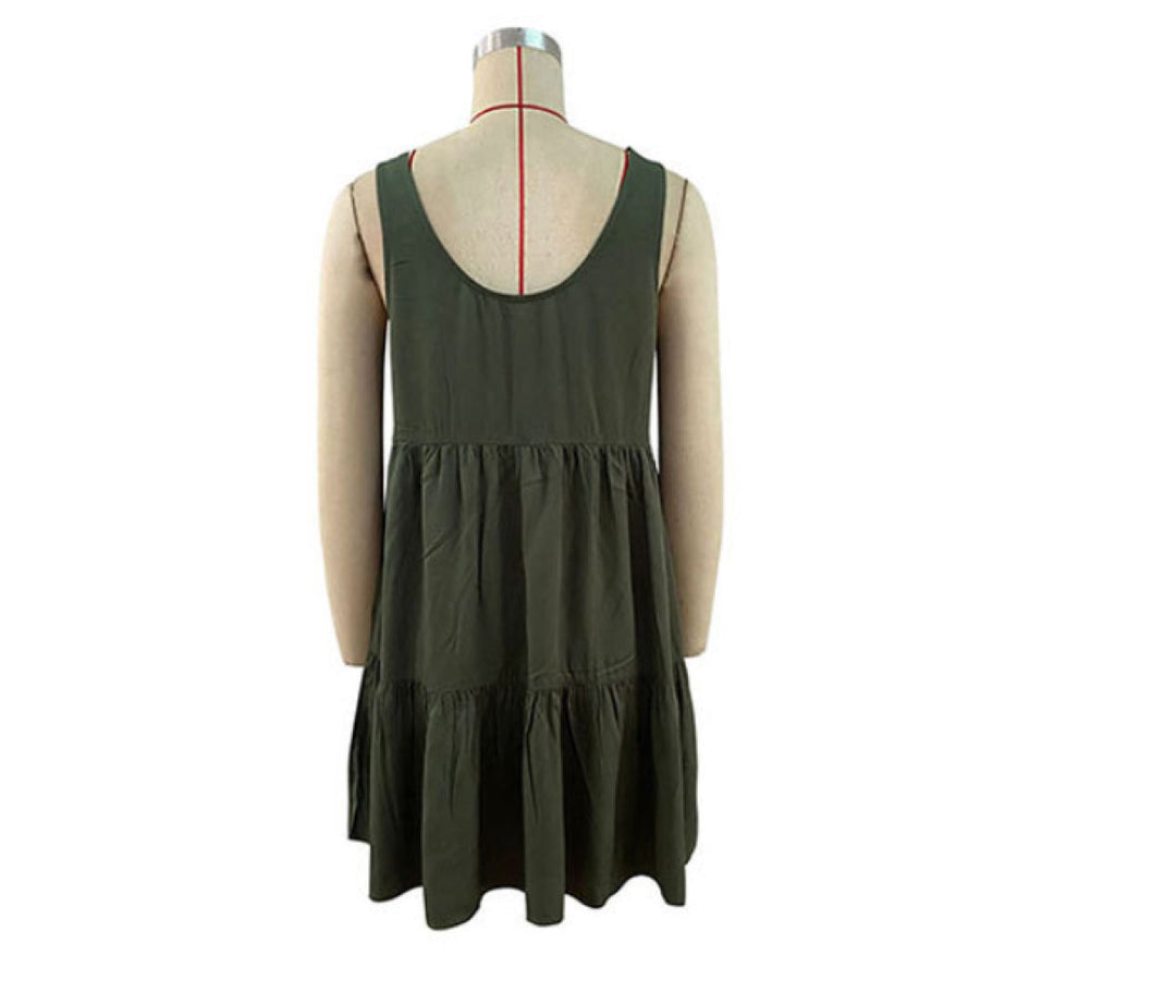 Solid Buttoned A-line Mini Dress