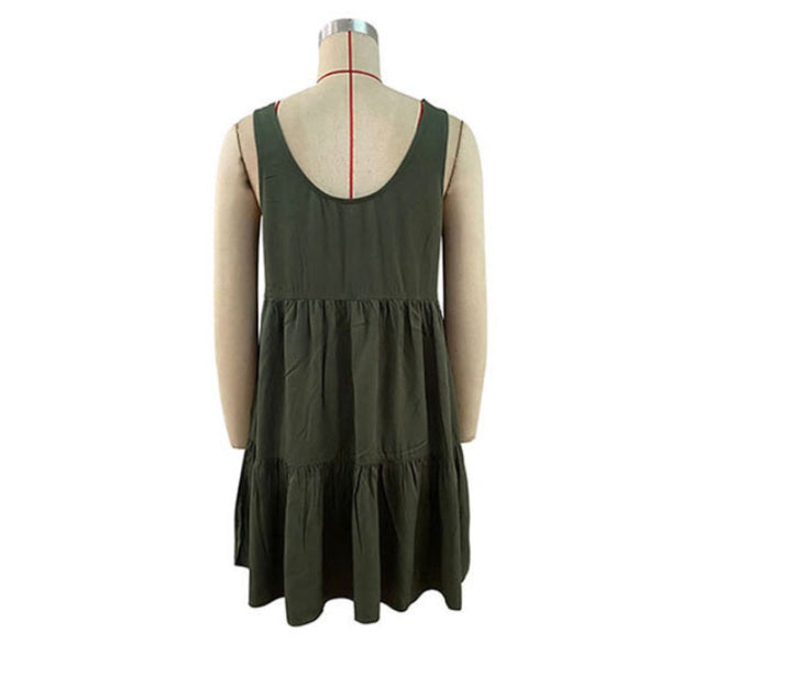Solid Buttoned A-line Mini Dress
