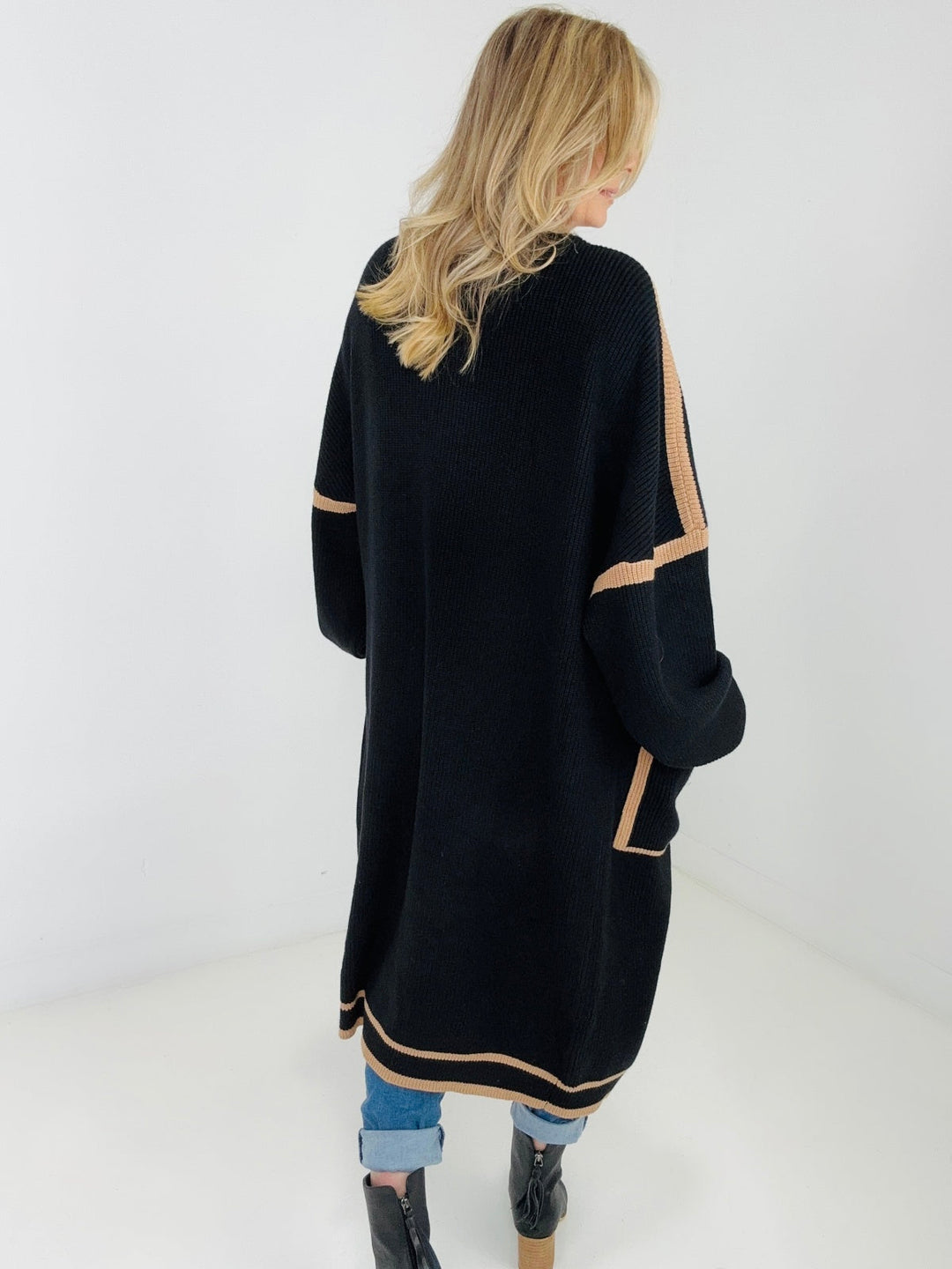 "Alexa" Cardigan - Knit Color Block With Pockets