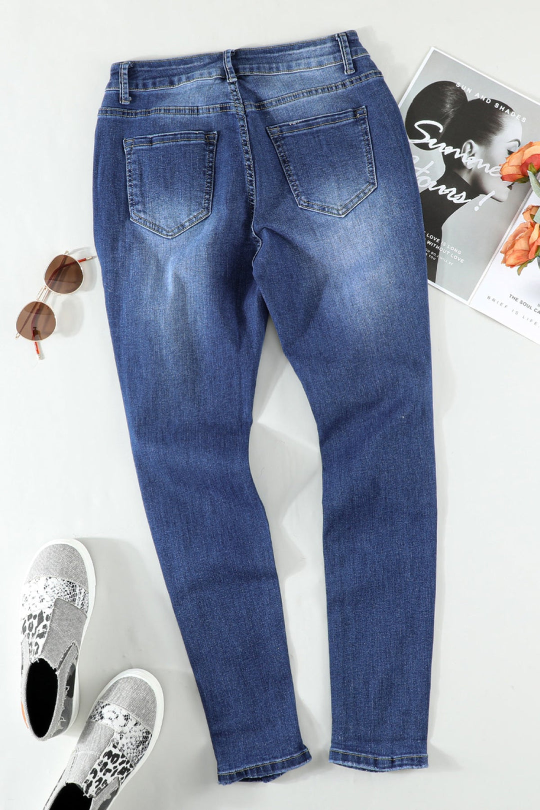 Blue Ripped High Waist Skinny Jeans