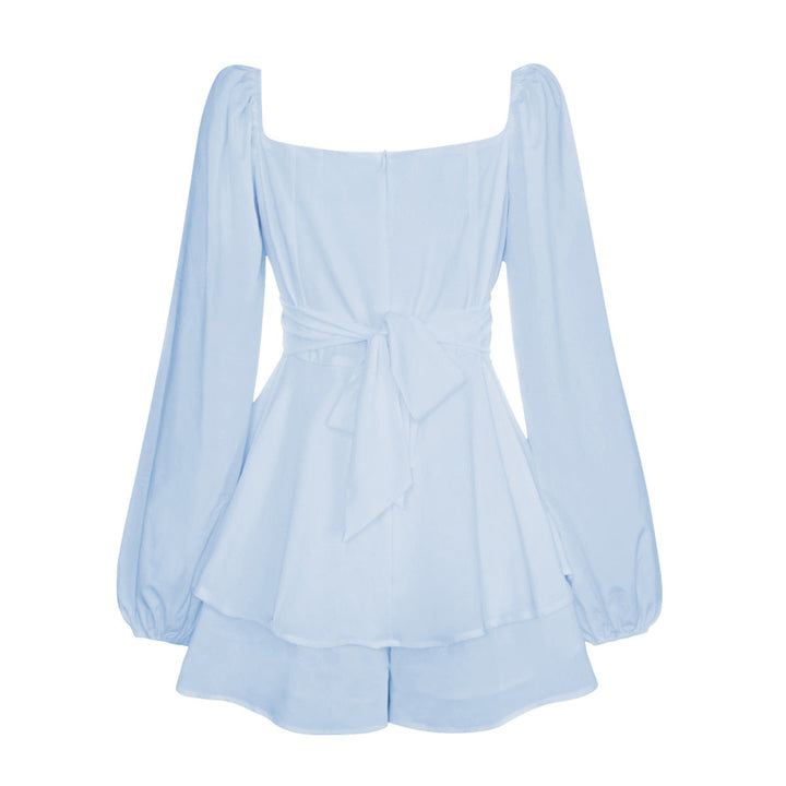 Balloon Sleeve Back Tie Tiered Romper