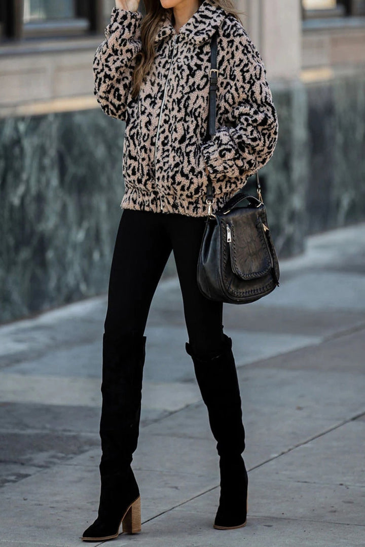 Leopard Print Sherpa Jacket Coat