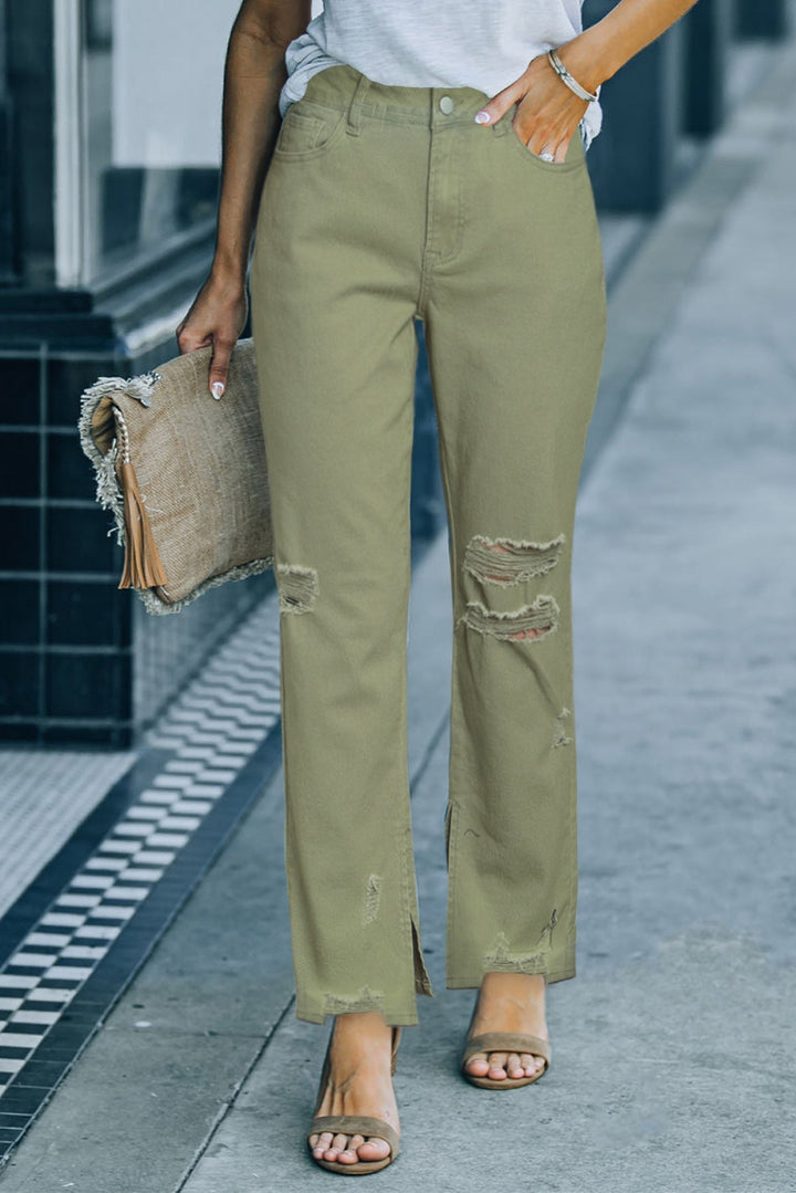 Distressed Raw Hem Straight Leg Jeans