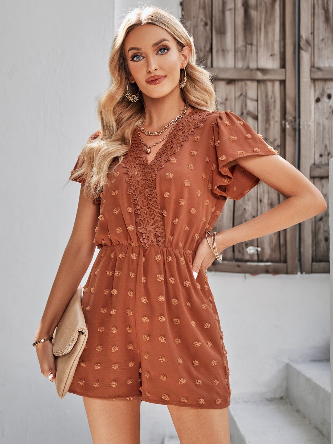 Swiss Dot Short Sleeved Romper