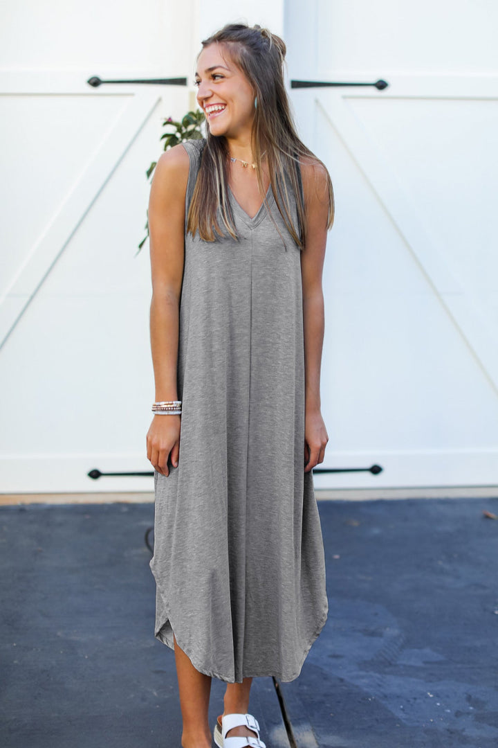 Solid Sleeveless Asymmetric Maxi Dress