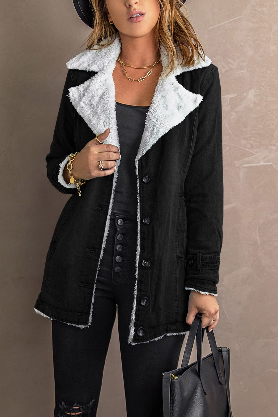Black Lapel Fleece Jacket