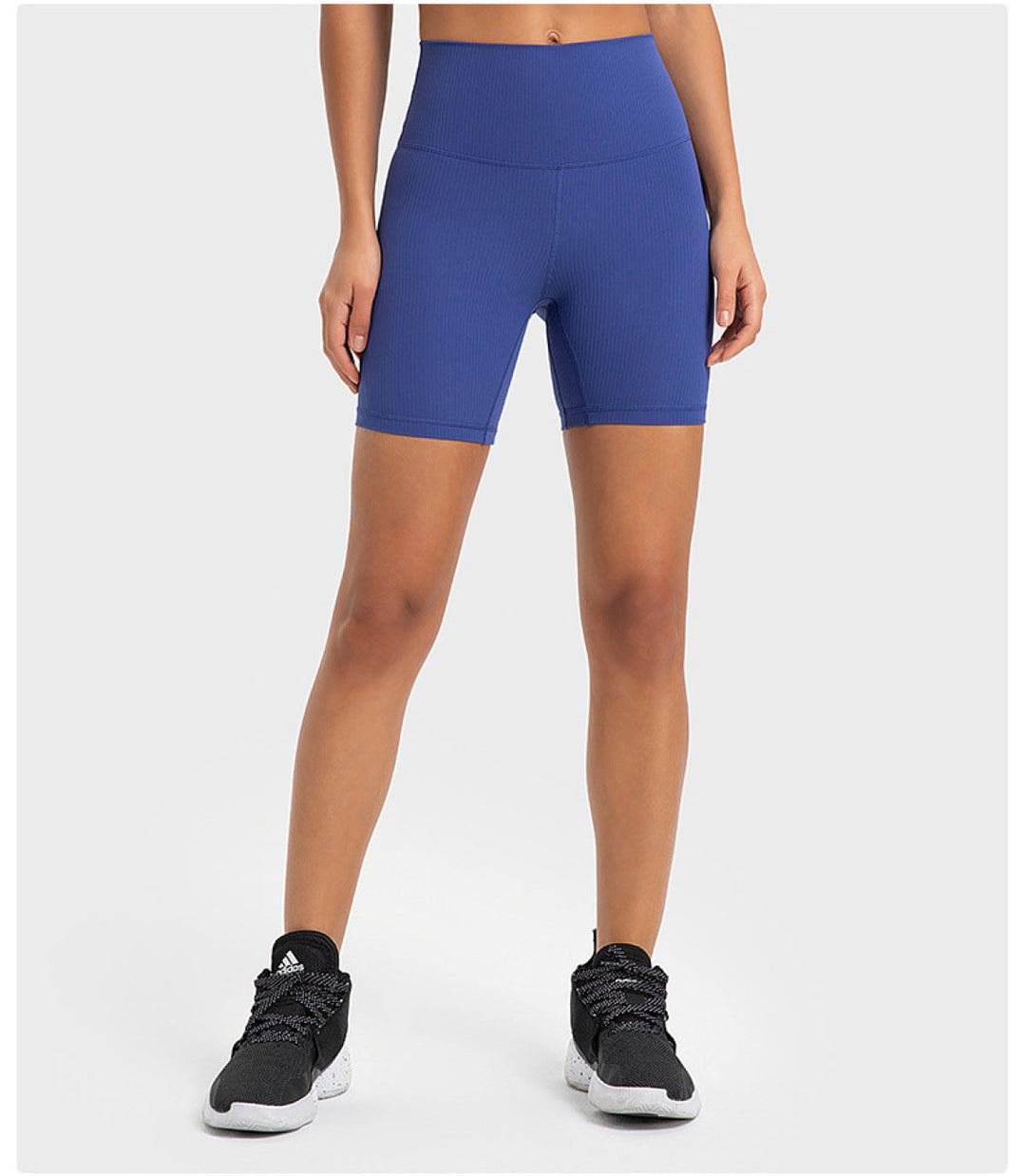 Solid Ribbed High Waist Bike Shorts With Side Pockets